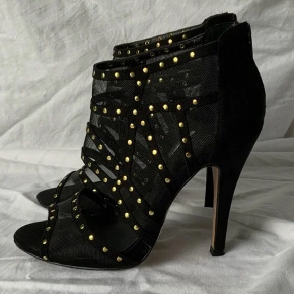 Aldo Glamour Mesh Black Gold High Heels Club Night - Picture 6 of 7